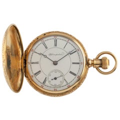 Hampden 14 Karat Gold Antique Pocket Watch Gr 206 11 Jewel Full Hunter, 1889