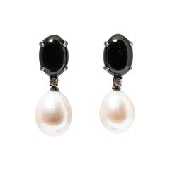 Earrings Baroque with Black Agathe, Diamonds and Baroque Pearl