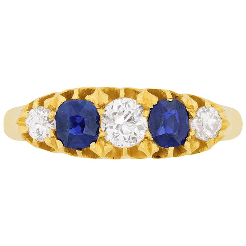 Victorian Sapphire and Diamond Five-Stone Ring, circa 1890 For Sale