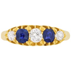 Antique Victorian Sapphire and Diamond Five-Stone Ring, circa 1890