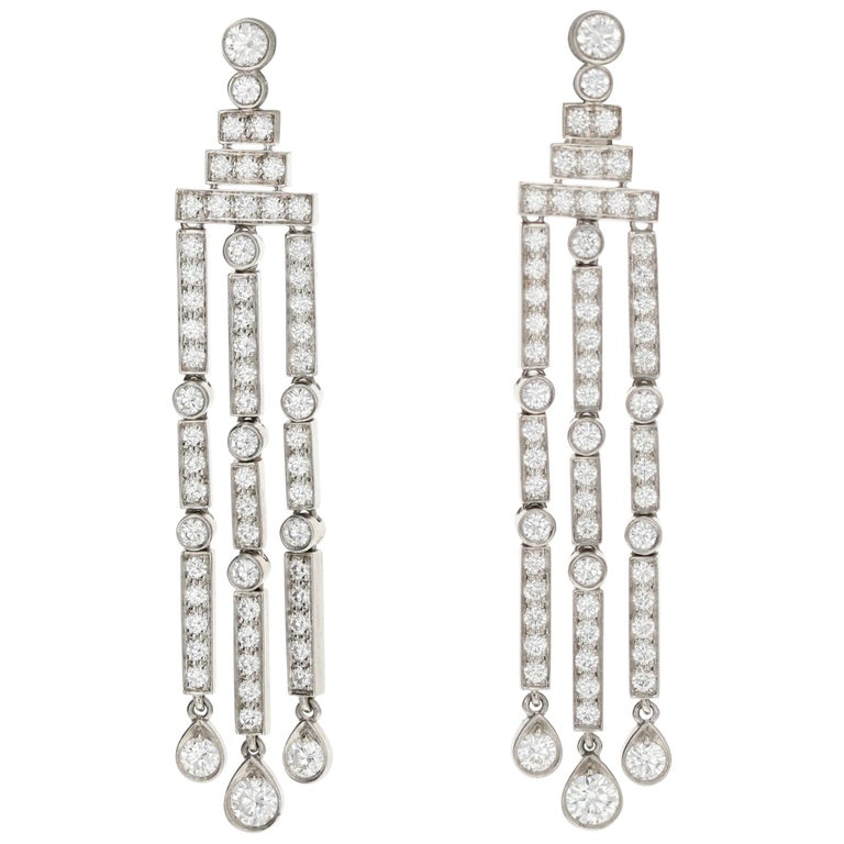 Tiffany and Co Jazz TripleBar Diamond Drop Earrings in Platinum at