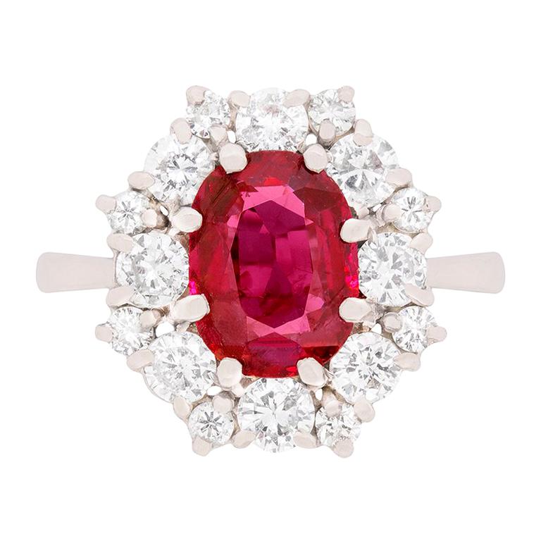 Vintage Ruby and Diamond Cluster Ring, circa 1950s
