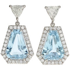White Gold Aquamarine and Diamond Dangle Earrings