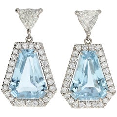 White Gold Aquamarine and Diamond Dangle Earrings