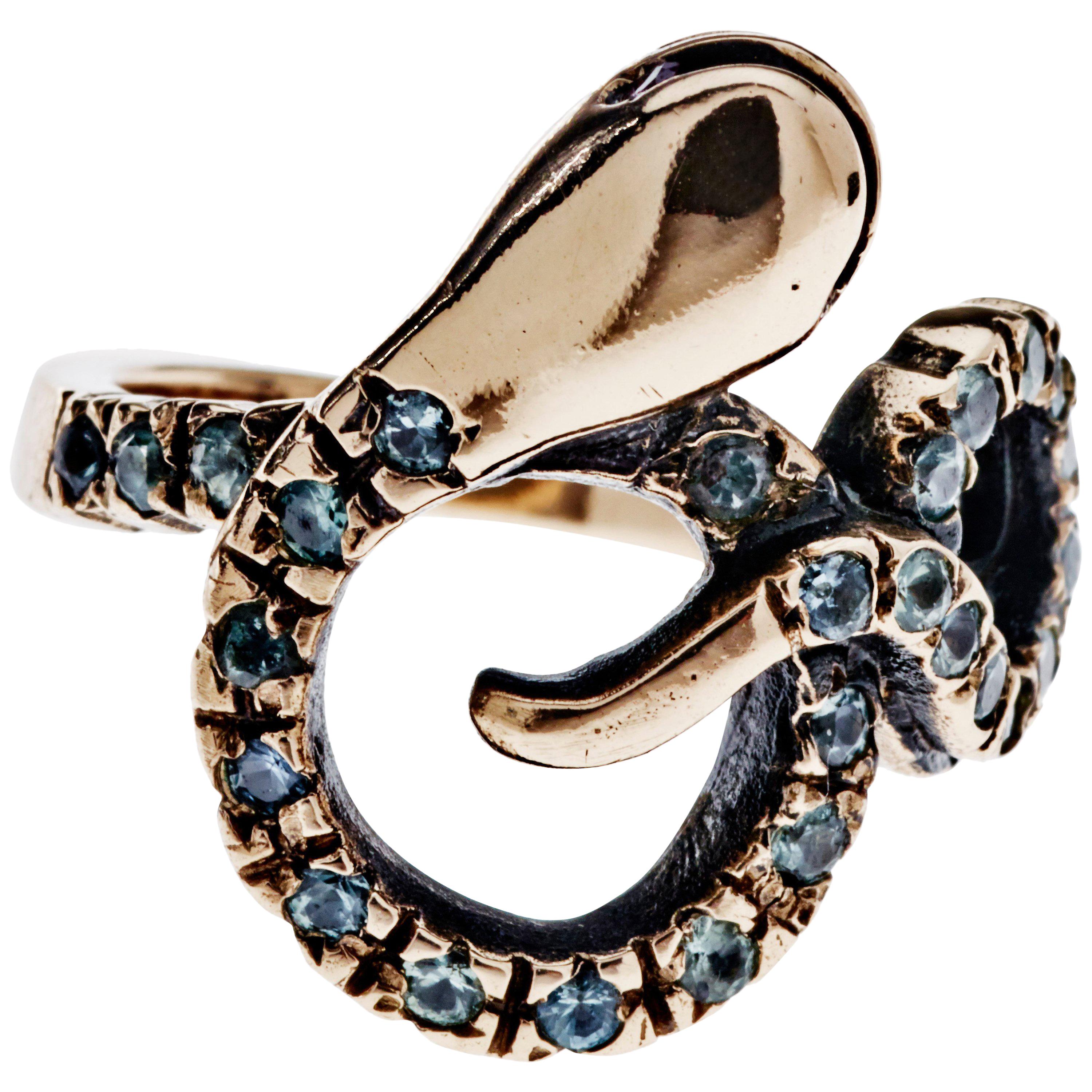 Sapphire Ruby Snake Ring Cocktail Ring Bronze J Dauphin For Sale