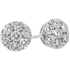 Roman Malakov 1.75 Carats Total Brilliant Round Diamond Cluster Stud Earrings