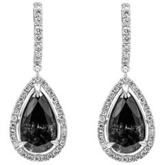 Roman Malakov 3.17 Carats Total Pear Shape Black Diamond Halo Dangle Earrings