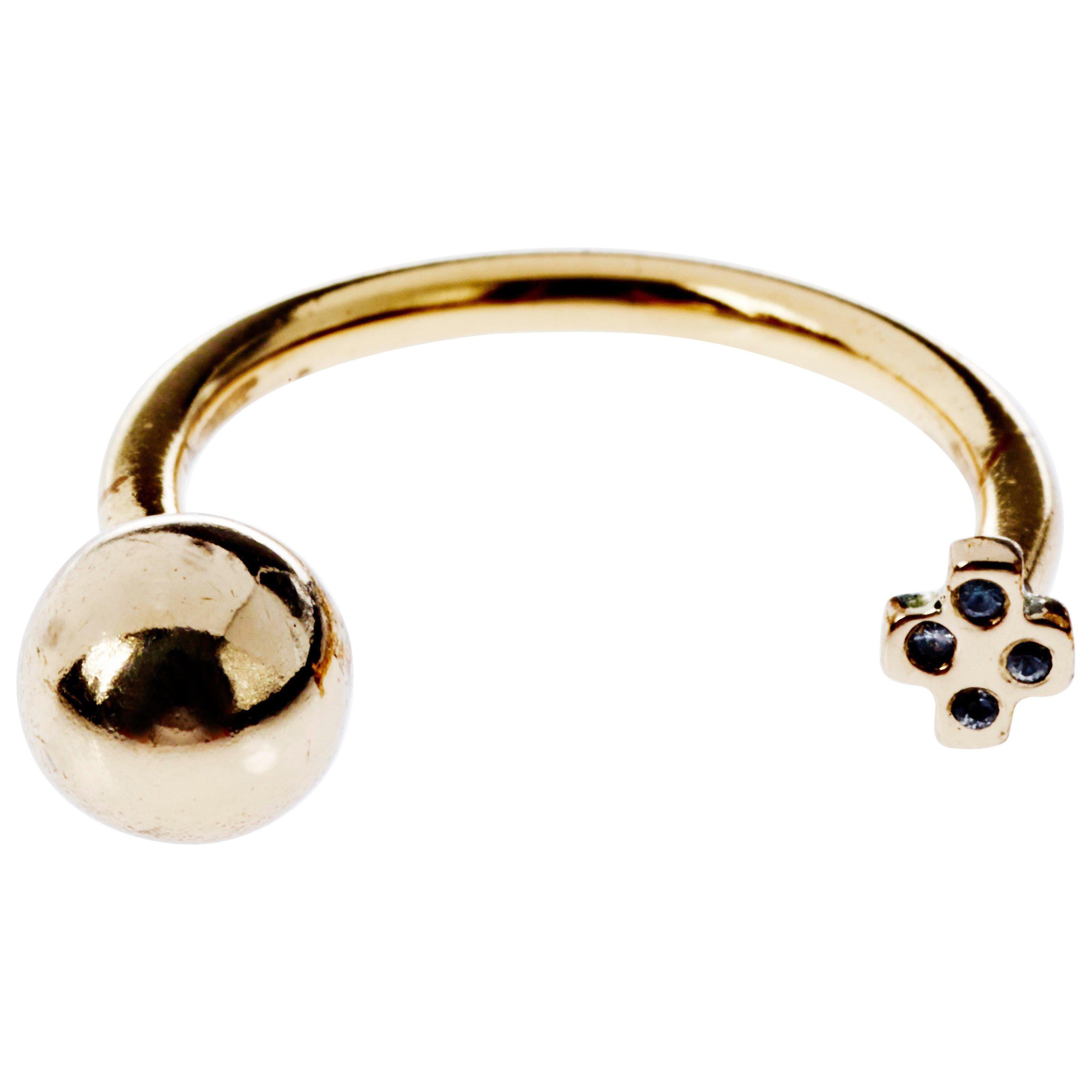 White Diamond Cross Modern Sphere Adjustable Bronze Ring J Dauphin For Sale