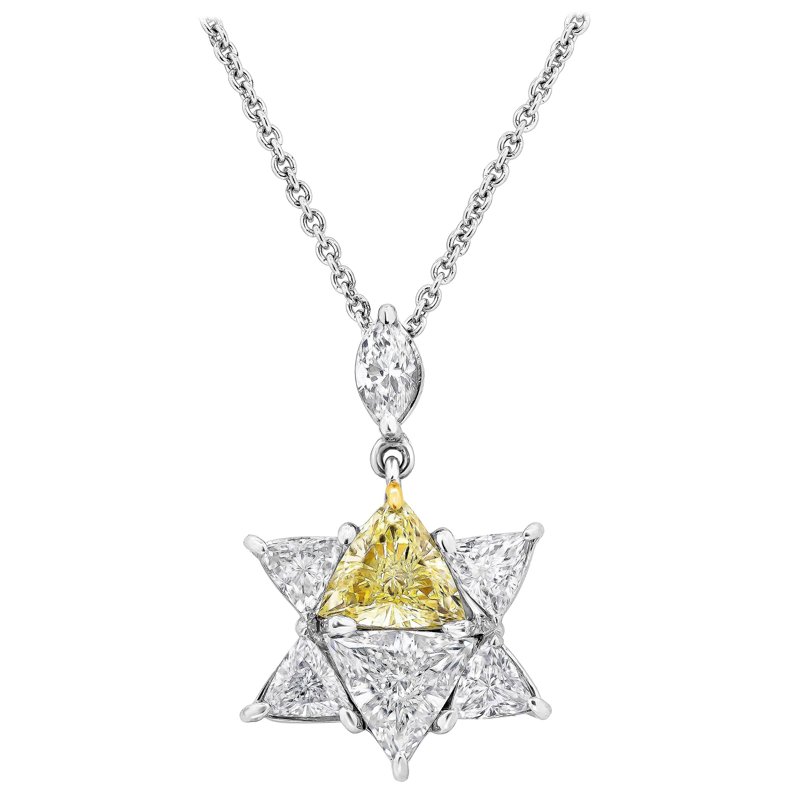 Roman Malakov 1.77 Carats Total Mixed Diamond Trillion Cut Star Pendant Necklace For Sale