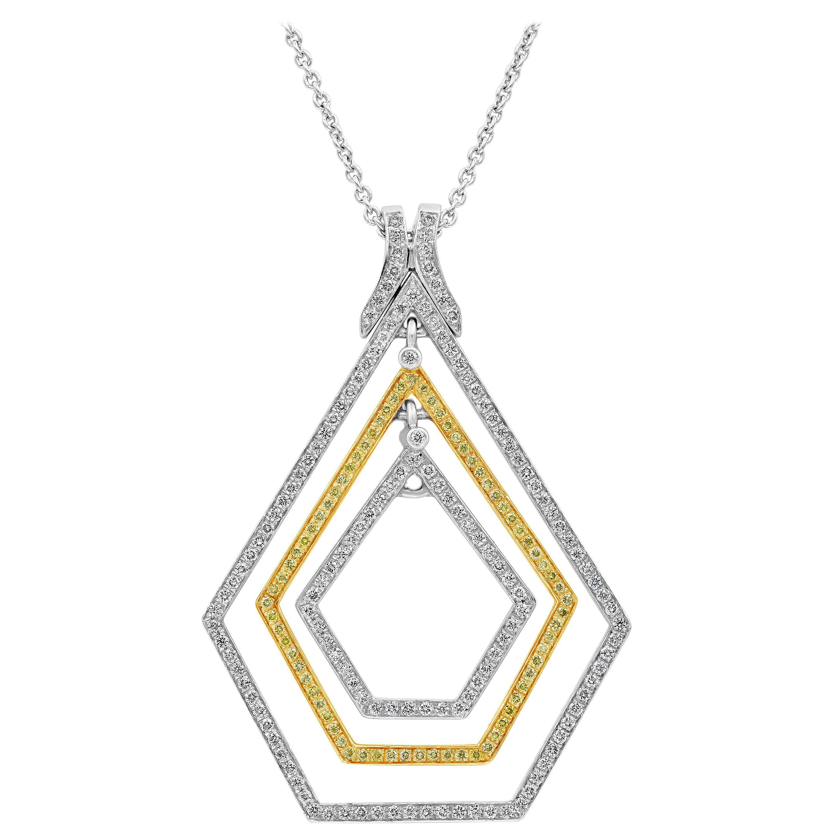 Roman Malakov 0.63 Carat Total Round Diamond Open-Work Pentagon Pendant Necklace For Sale