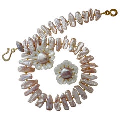 Michael Kneebone Freshwater Pearl Necklace Pearl Flower Earring Suite
