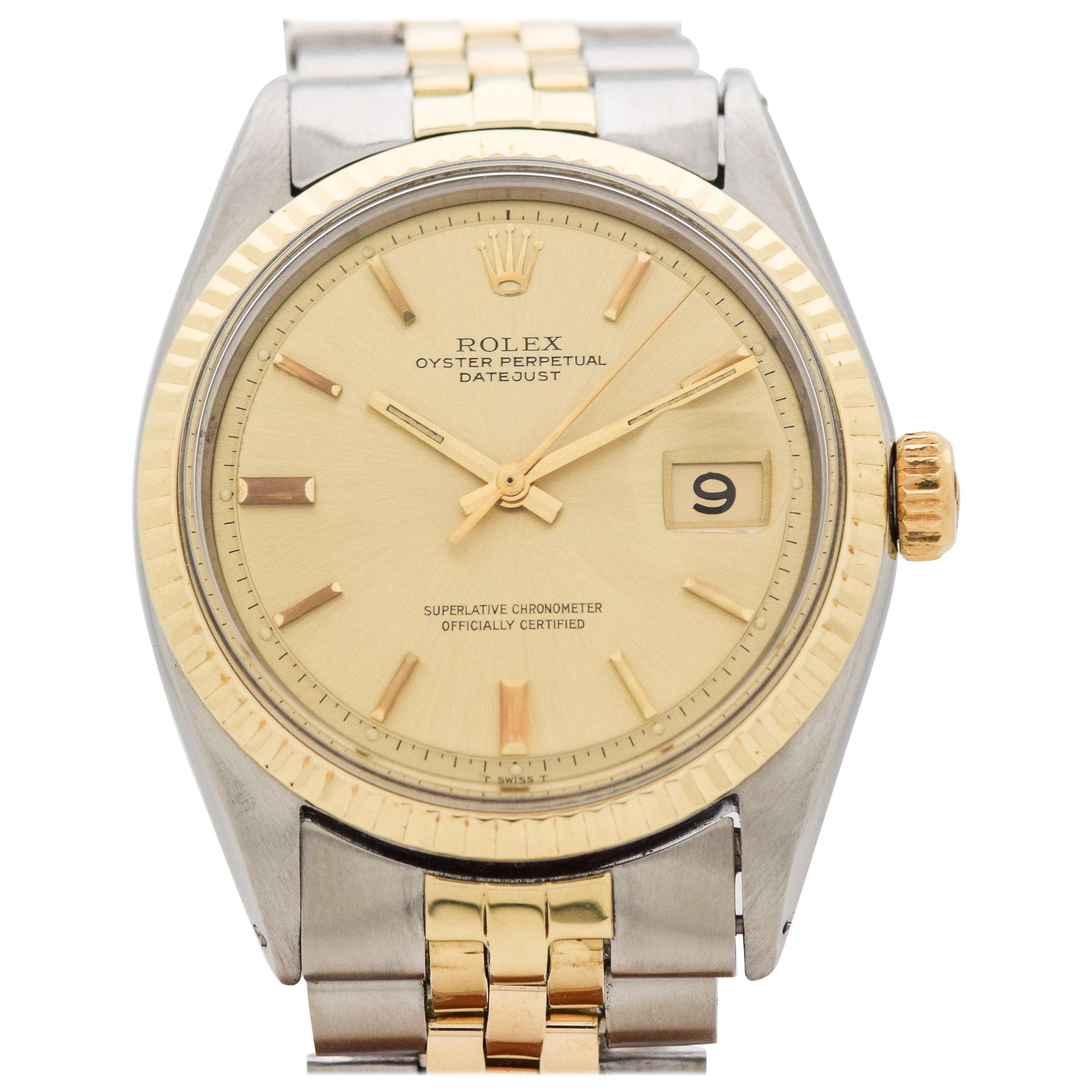 Vintage Rolex Datejust 14 Karat Yellow Gold and Stainless Steel Watch, 1971