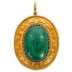 Rare Russian Malachite Gold Pendant, circa 1860