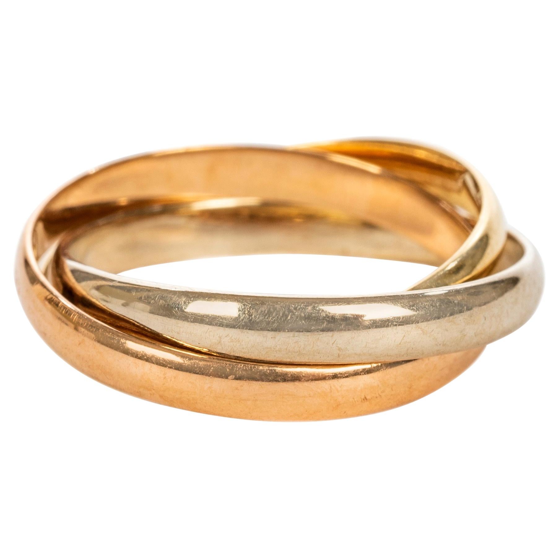 French Triple Band 18k Gold Ring, 20th Century