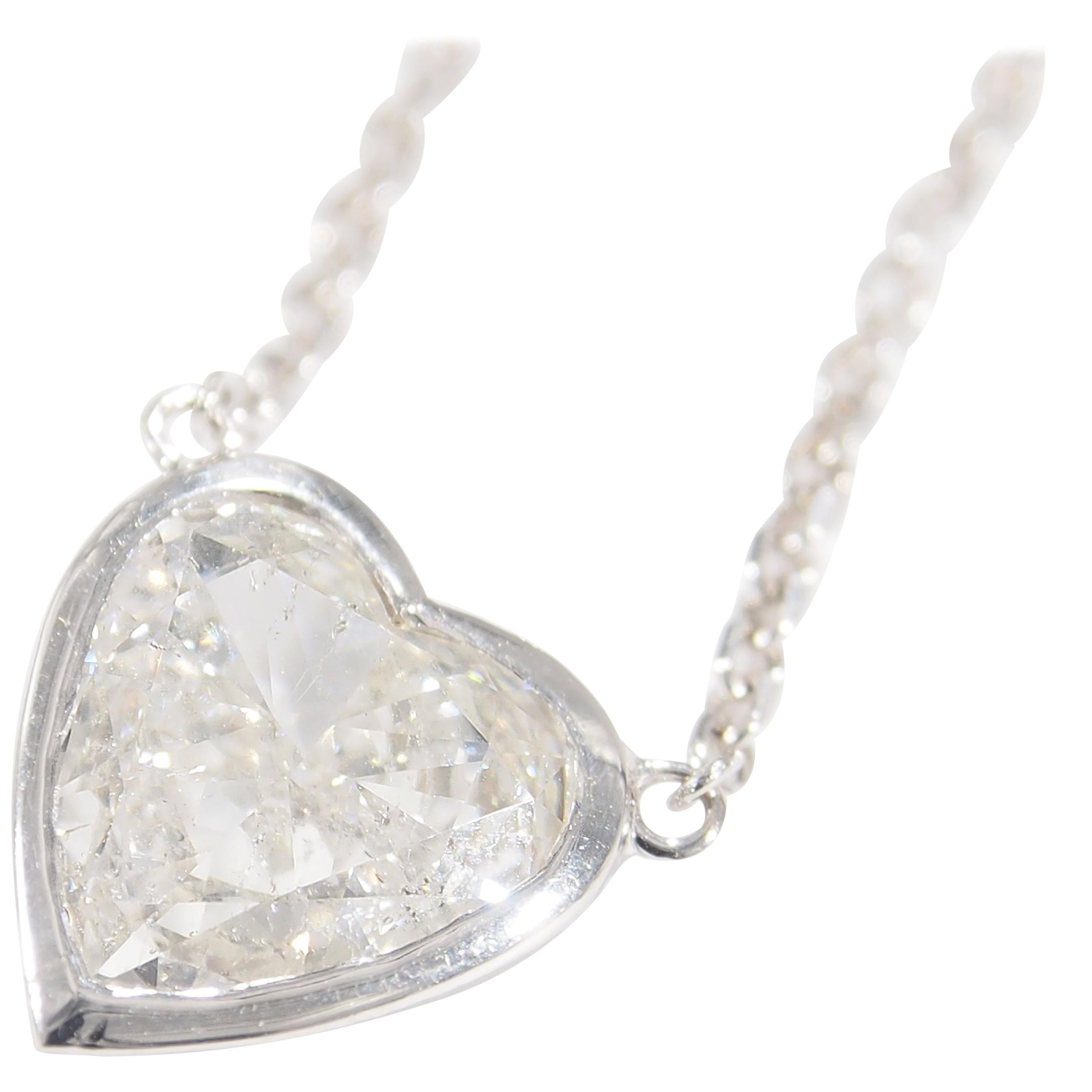 1.98 Carat Diamond Heart Necklace 14 Karat White Gold