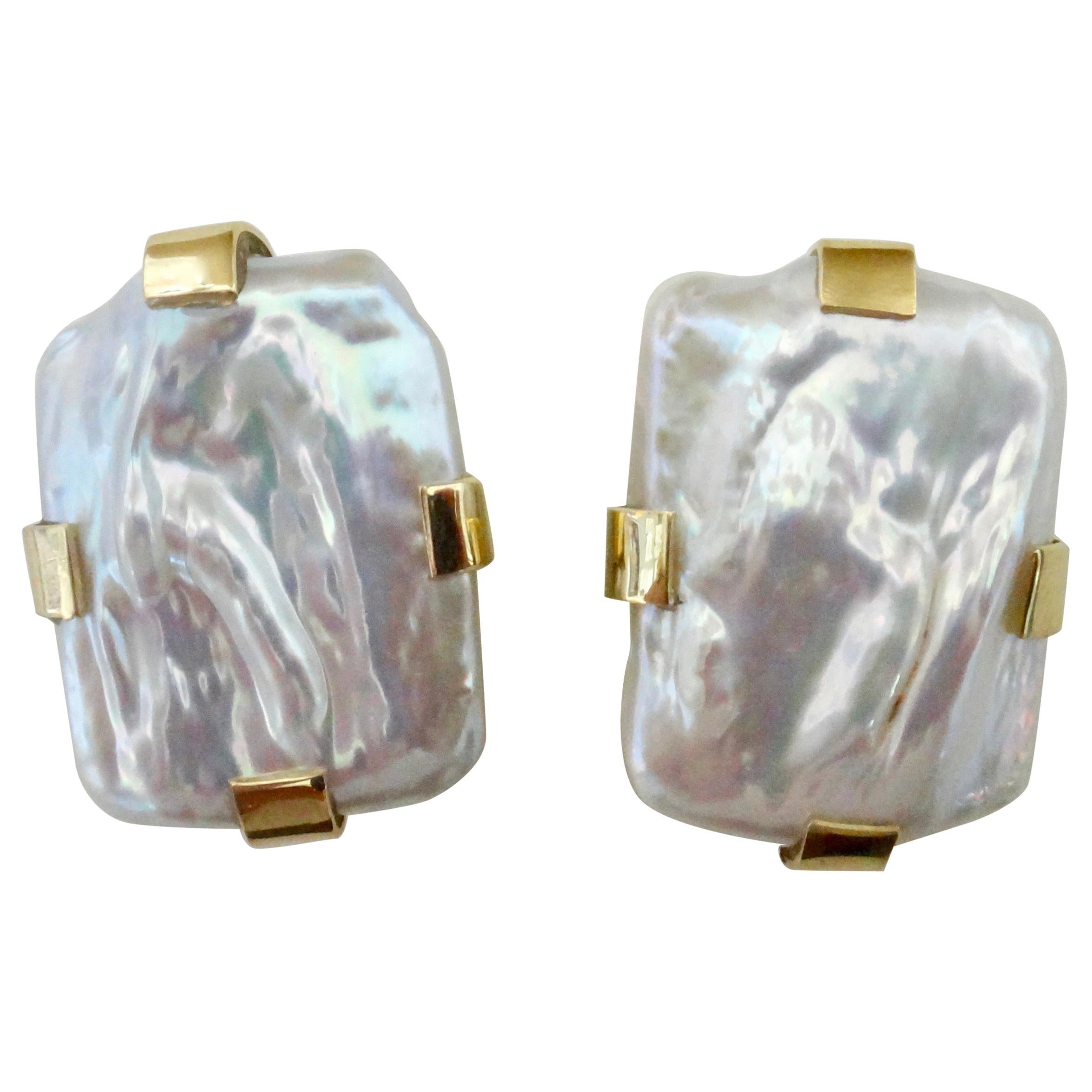 Michael Kneebone White Tile Pearl Button Earrings