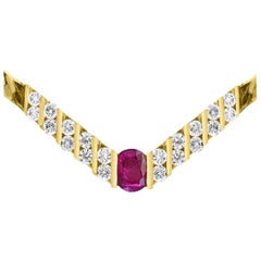 GIA Certified 3 Ct Natural Oval  Ruby & Diamond Pendant Necklace 14K Yellow Gold