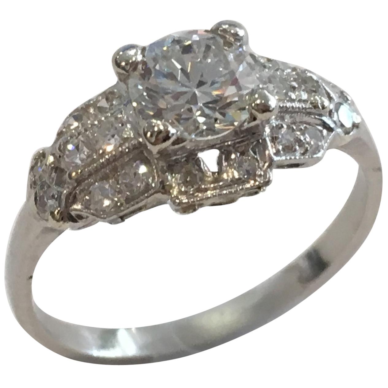 Platinum Vintage Diamond Ring GIA Certified 1.08 Carat For Sale