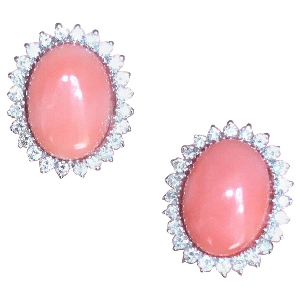 Estate 18 Karat Angel Skin Coral 1.10 Carat VS Diamond Stud Drop Earrings