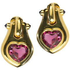 18 Karat Bulgari Heart Shape Tourmaline Earrings
