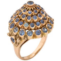 Retro 1950s Cone Style Pastel Color Sapphires with Gold Moveable Cocktail Ring