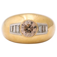 1960 David Webb Natural Fancy Color Light Brown Diamond with Baguettes Gold Ring