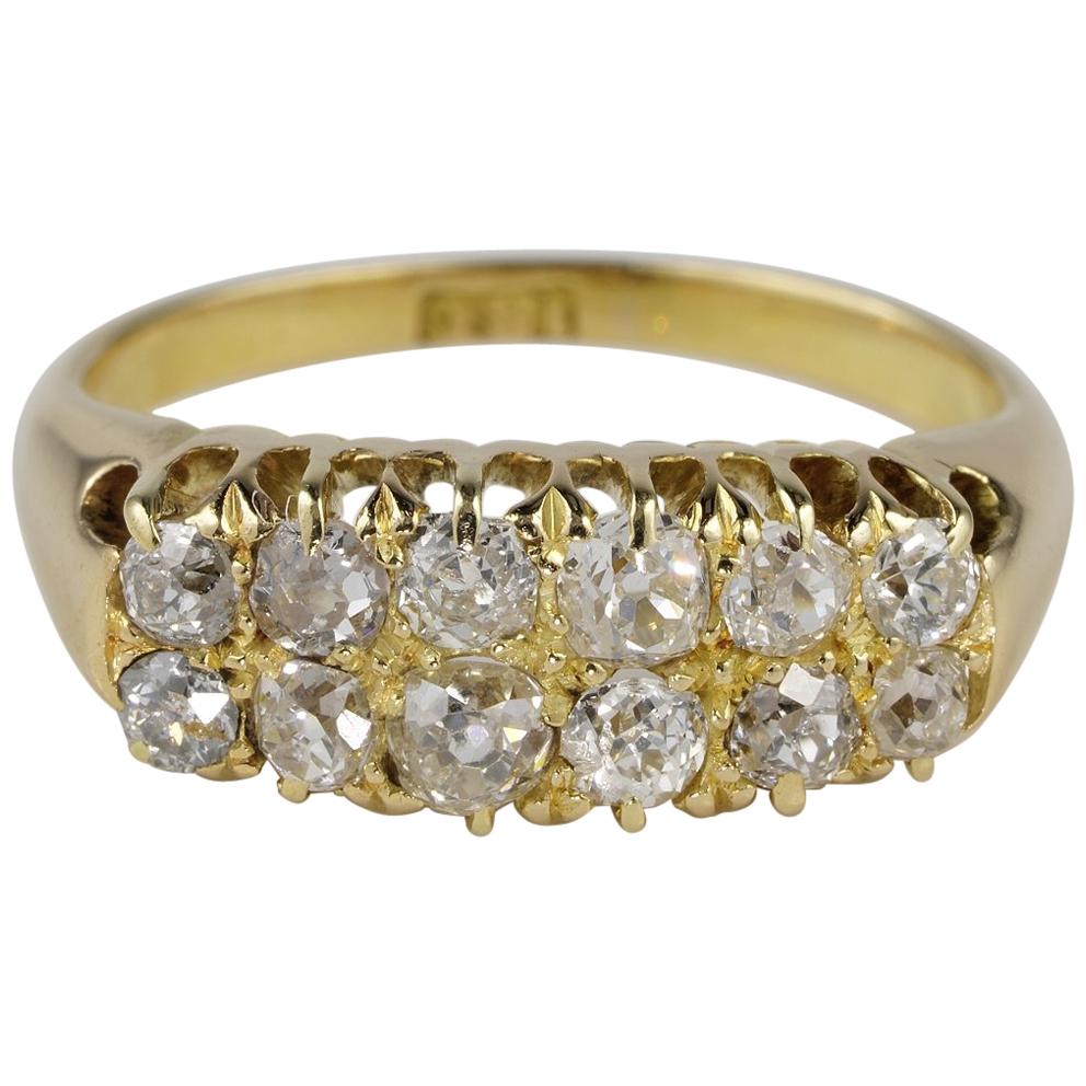 Glorious Unisex 1.20 Old Mine Cut Diamond Double Row Rare Ring For Sale