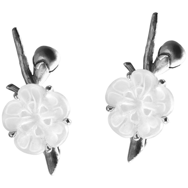Sakura Contemporary Earrings by the Artist in Silver with Rock Crystal ...