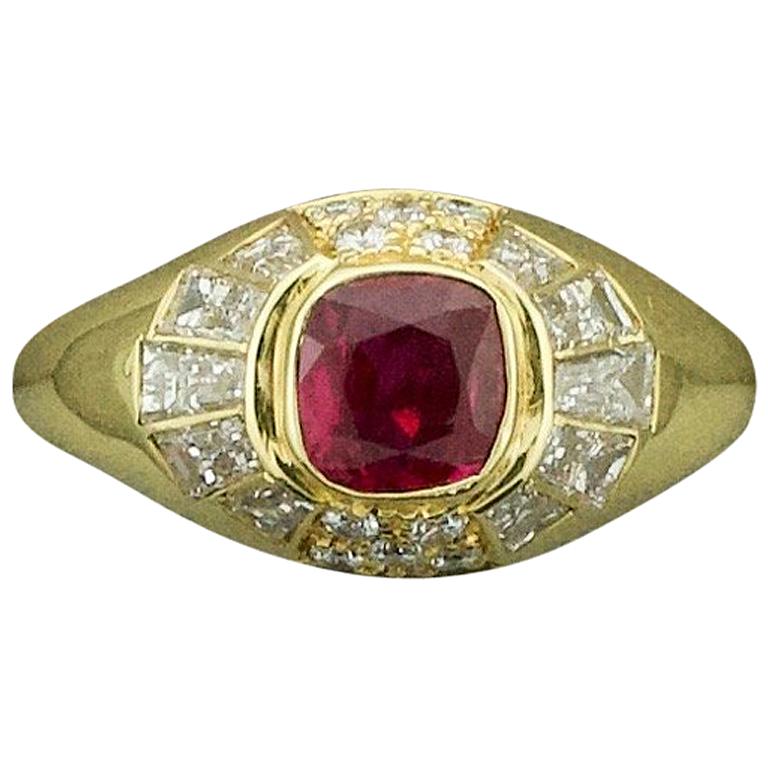 Modernistic Ruby and Diamond Ring in 18 Karat "Terrell and Zimmelman" For Sale