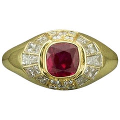 Retro Modernistic Ruby and Diamond Ring in 18 Karat "Terrell and Zimmelman"