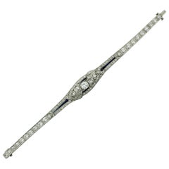 Plat Extreme Art Deco Diamond Bracelet circa 1920s with Synthetic Sapphires