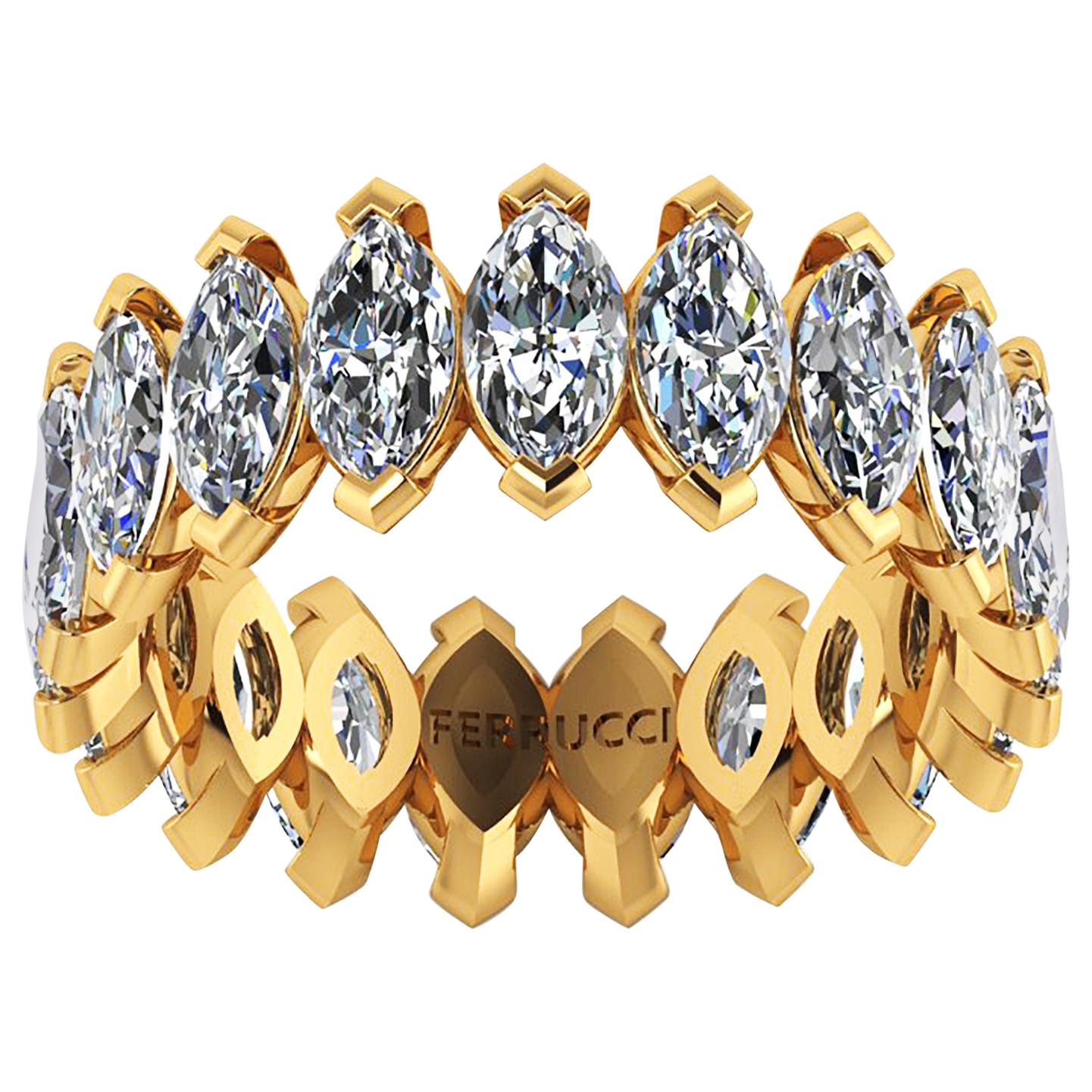 4.70 Carat White Marquise Diamonds Eternity Band 18 Karat Yellow Gold For Sale