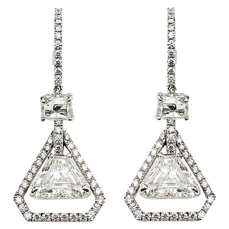 Trillion Cut Diamond Drop Earrings 3.07 Carat