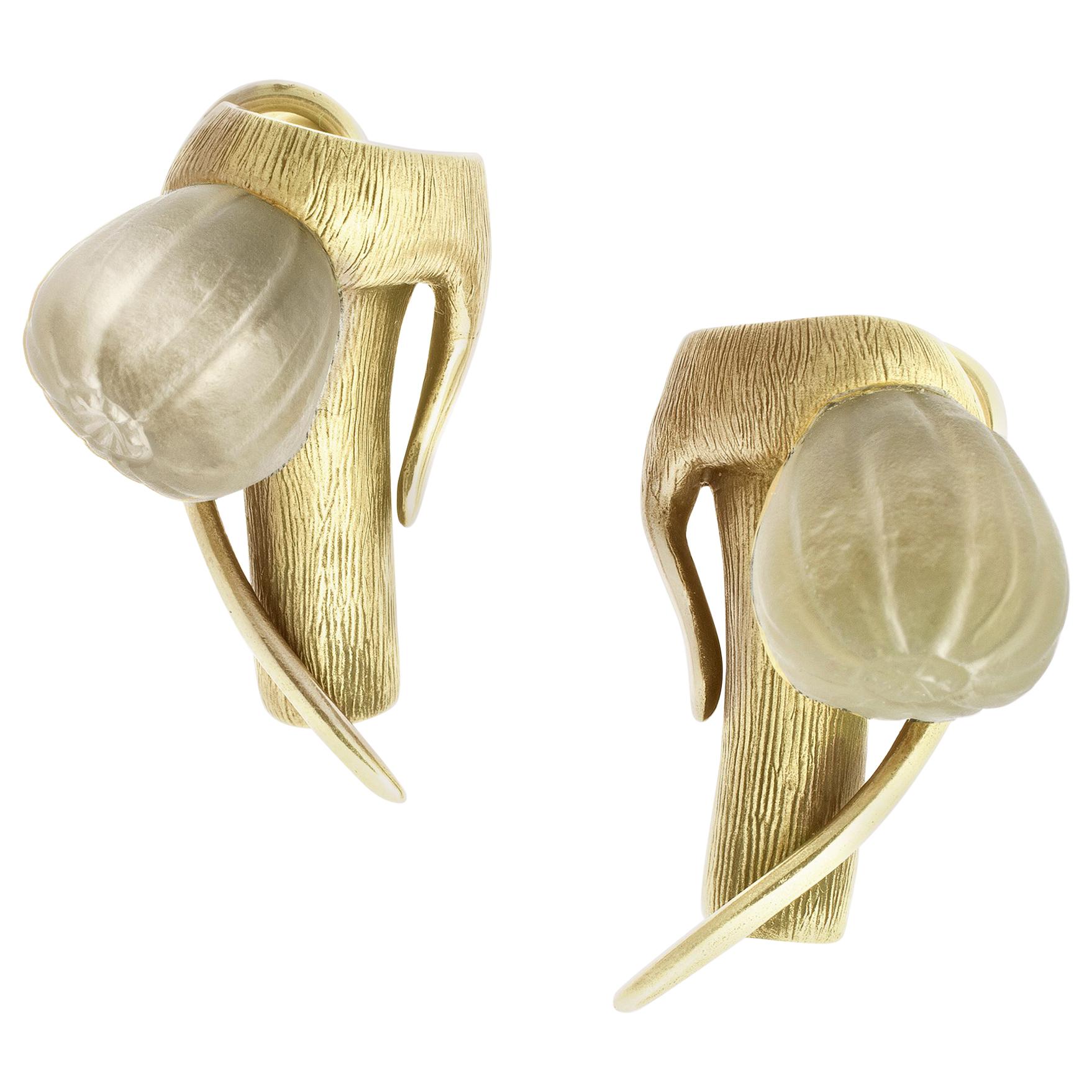 Fourteen Karat Yellow Gold Stud Fig Earrings Designed by Artist