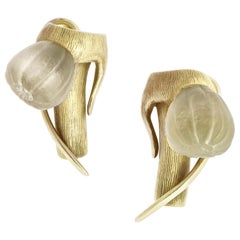 Fourteen Karat Yellow Gold Stud Fig Earrings Designed by Artist