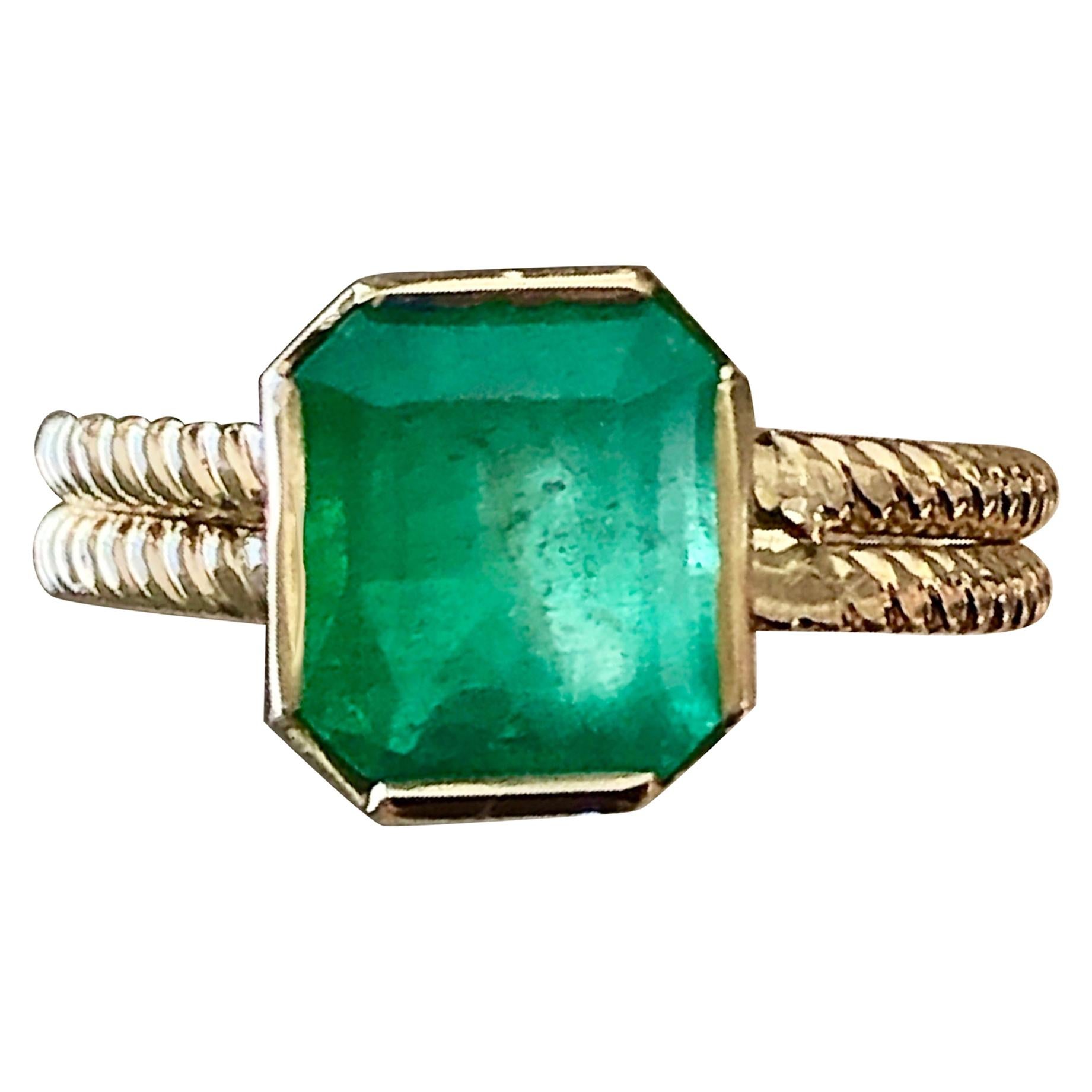 2.4 Carat Vintage Natural Emerald Solitaire Ring 14 Karat