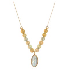 Vintage Jelly Opal Necklace 14 Karat Yellow Gold Drop Estate Fine Jewelry Beads