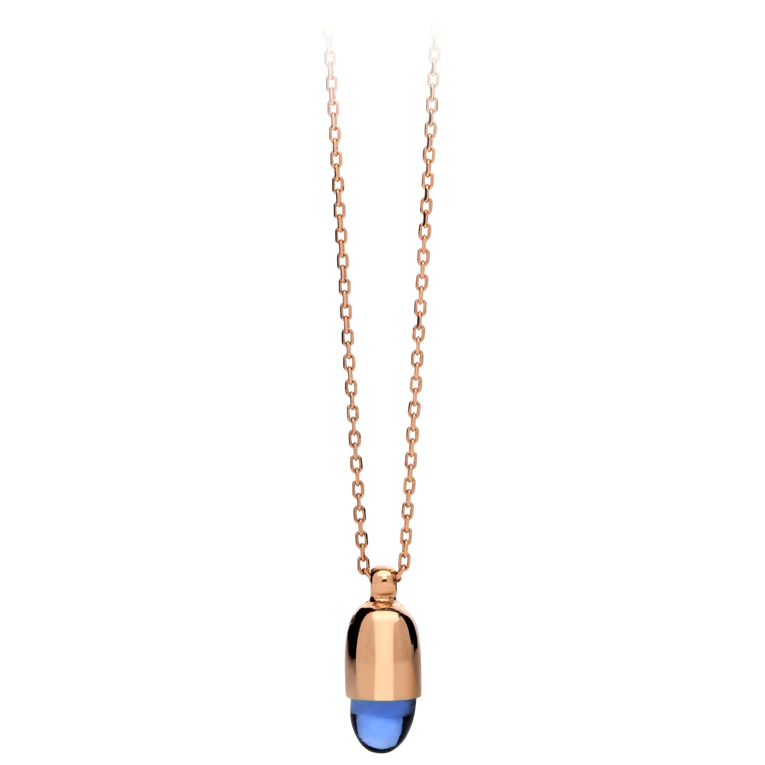 Maviada's Skopelos mini 18k  Rose Gold Tanzanite Blue Dome Pendant Necklace For Sale