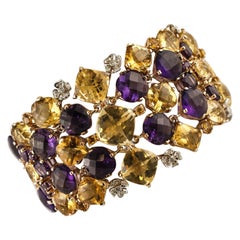 Vintage Amethysts, Diamonds, Topazes White and Rose Gold Bracelet