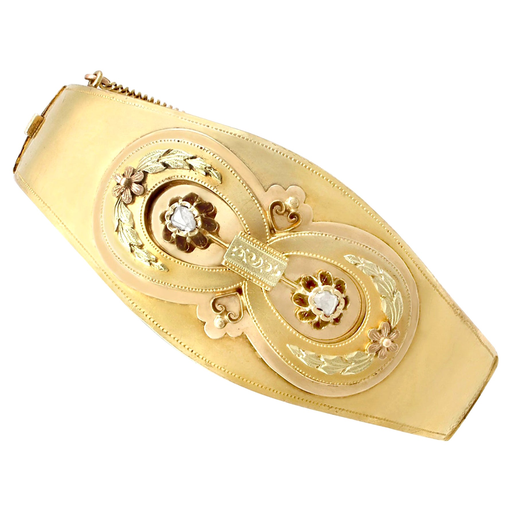 Bracelet jonc autrichien ancien en or jaune et diamants, années 1880