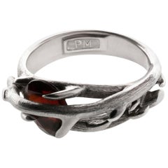 Contemporary Wild Rose Sterling Silver Ring by the Artist with Garnet