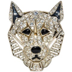 Art Deco Onyx and Diamond 18 Carat Gold and Platinum Wolf Brooch