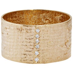 Textured Solid Gold Paper Ring with Diamonds by Allison Bryan