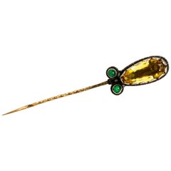 Antique Citrine and Chrysophrase Gold and Silver Pin