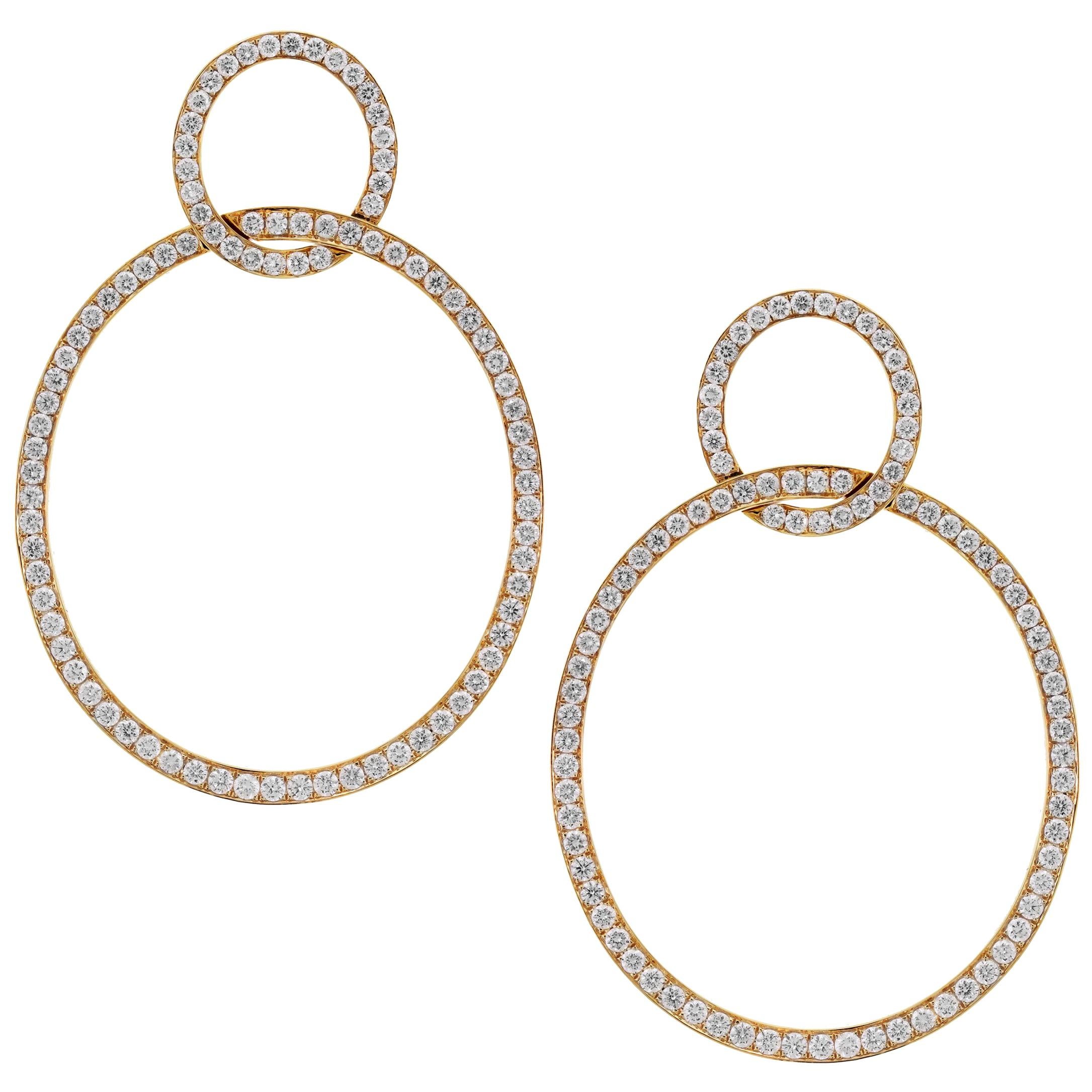 Yellow Gold and Diamond Round Drop Earrings