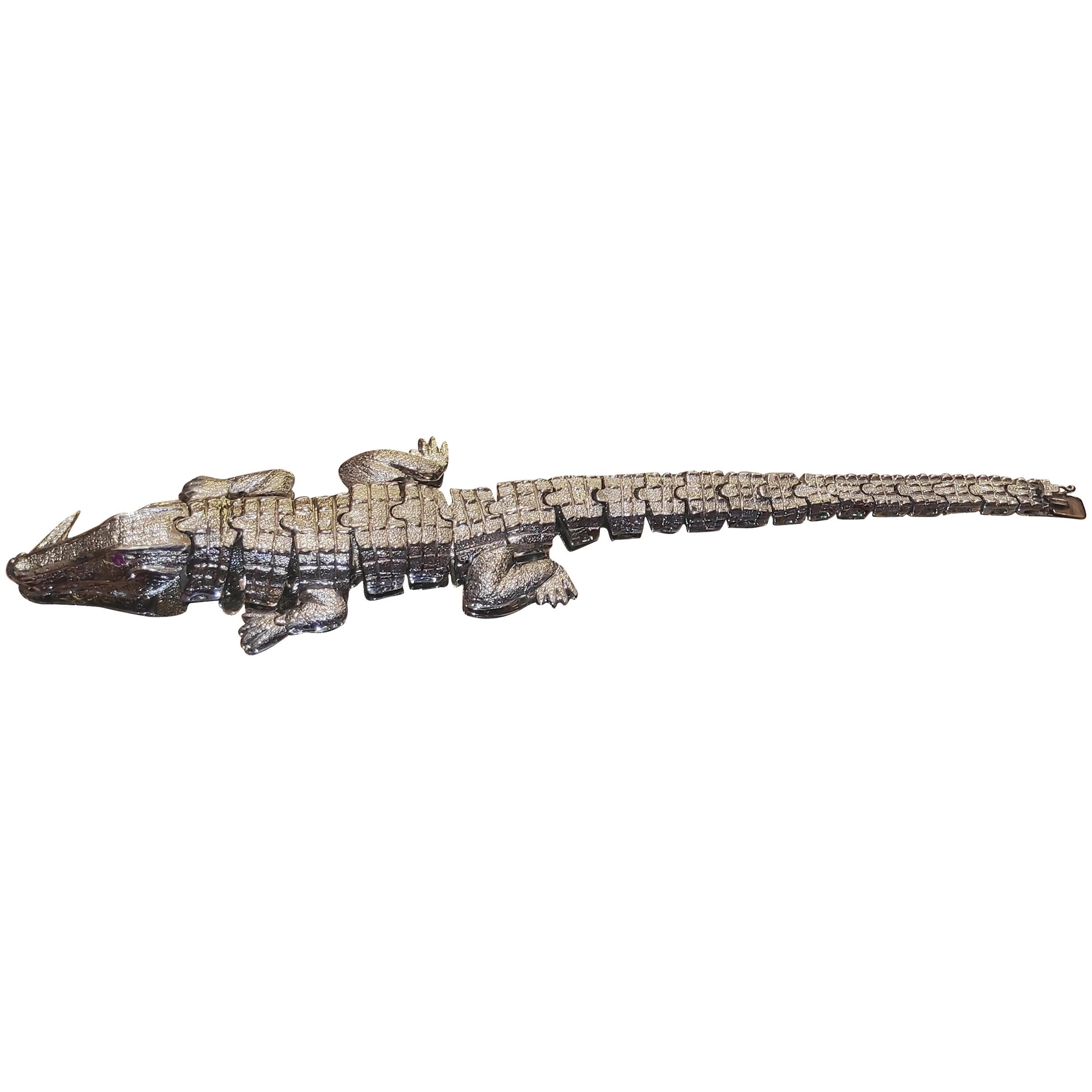 Krokodil-Armband aus Silber und Gold