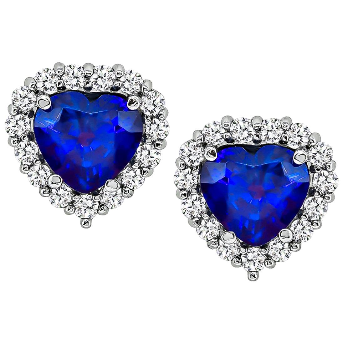 3.24 Carat Sapphire Diamond Gold Heart Earrings
