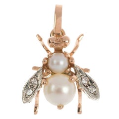 Handcrafted Italian 9 Carat Rose Gold Pearl and Diamond Bee Pendant