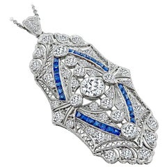 Antique Diamond Sapphire Platinum Necklace