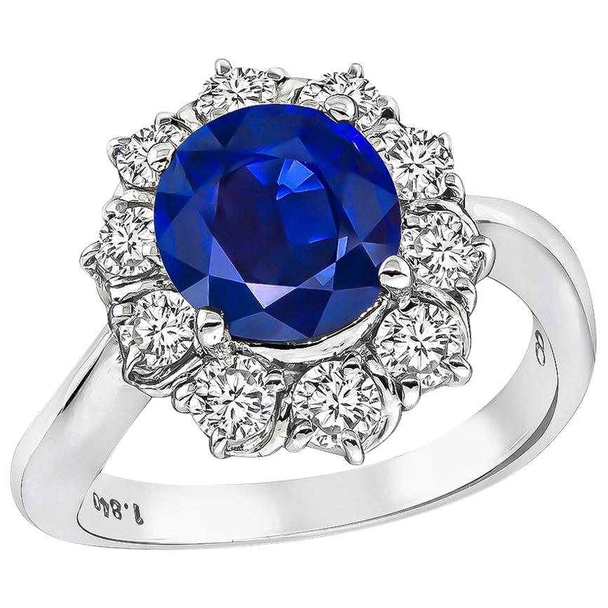 1.84 Carat Sapphire Diamond Platinum Engagement Ring